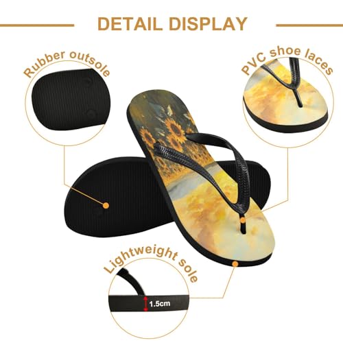 CEBUGI Unisex Flip Flop -Flat Sandal -NonSlip Couple Slippers -Natural Rubber Foam Soles Ultimate Comfort and Durability for Indoor Outdoor|Sunflowers Field2