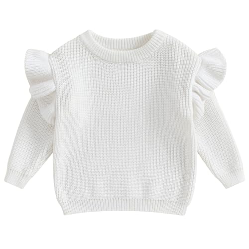 Mubineo Baby Girl Winter Clothes Basic Plain Cute Ruffle Sweater Toddler Kids Pullover Long Sleeve Newborn Sweaters (Cream White, 12-18 Months)