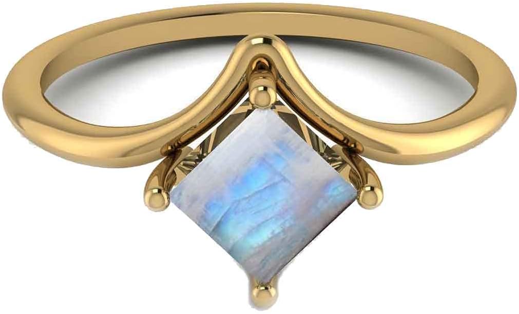 GemsOnClick Choose Your Gemstone Yellow Gold Plated Ring Square-Shaped Princess Cut Unique Design Engagement Proposal Handmade Jewelry for Women Girls Available in Size H to X