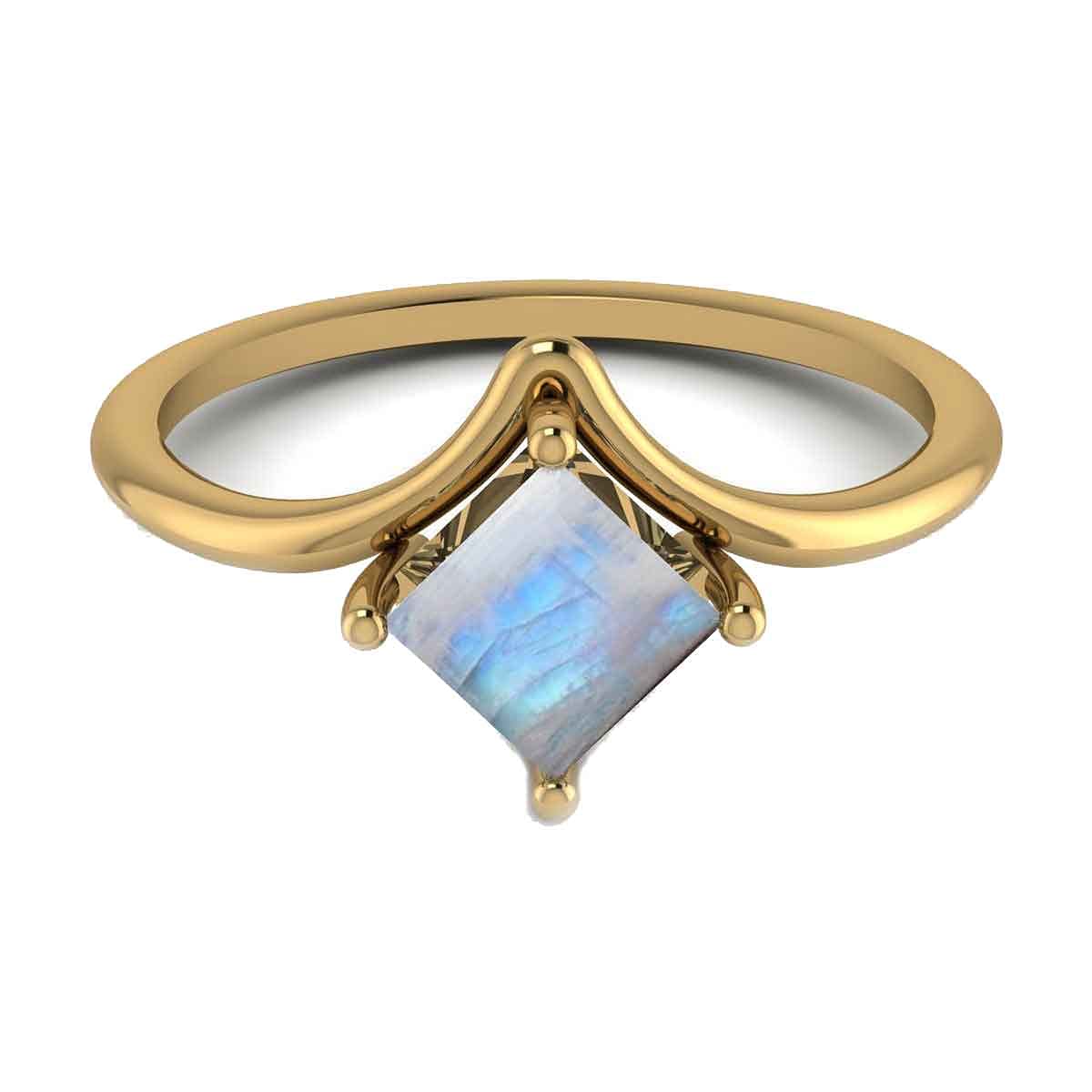 GemsOnClick Choose Your Gemstone Yellow Gold Plated Ring Square-Shaped Princess Cut Unique Design Engagement Proposal Handmade Jewelry for Women Girls Available in Size H to X