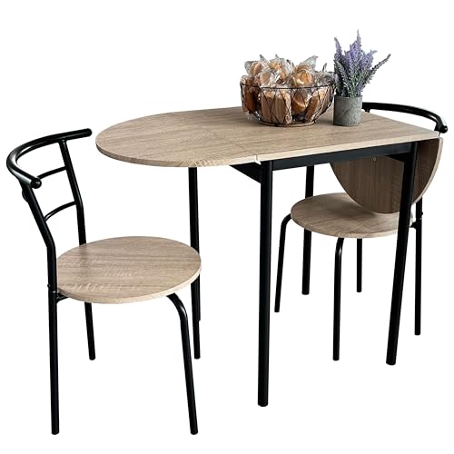 Miroytengo Conjunto Mesa Extensible con 2 Sillas Cocina Butterfly en Roble Sonoma y Negro