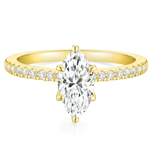 TIGRADE 2CT Engagement Ring for Women Marquise Cut Cubic Zirconia Wedding Band CZ Promise Anniversary Ring Size 3-12 Gold Size 6