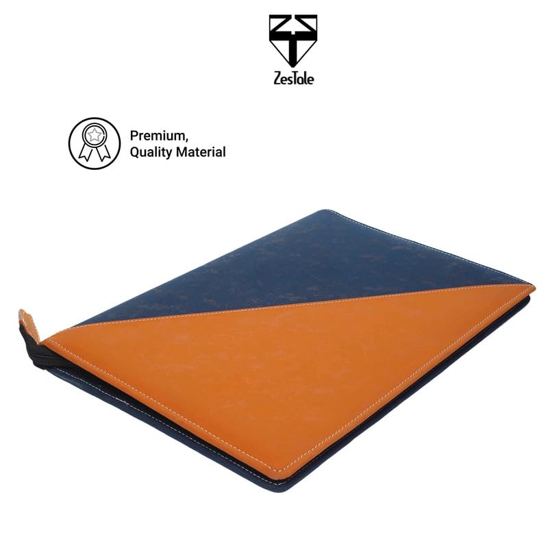 Image of ZesTale Leatherette Document File Folder | Multipurpose Professional File Folders for Certificates Holder for Men and Women Set of 1 (Color: Blue and Brown)