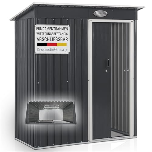 Juskys Metall Gerätehaus S mit 1 m², Pultdach, Schiebetür & Fundamentrahmen - 161 x 86 x 181 cm Geräteschuppen Gartenhaus Schuppen klein - Anthrazit