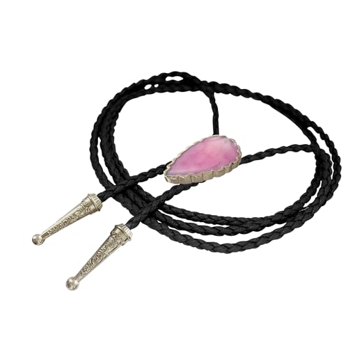 Image of Daisy Del Sol Bolo Tie Turquoise Stone Braided Vegan Faux Leather Silver Tips Handmade Necklace Adjustable Boho Western Jewelry