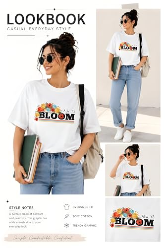 Image of Amazon Brand - Anarva Women Oversized Graphic Printed T Shirt 100% Cotton Drop Shoulder Loose Fit Baggy Casual Tshirt for Girls