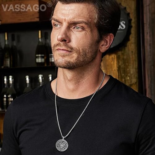 VASSAGO Wheel of Hecate Necklace Stainless Steel Triple Moon Goddess Hekate Strophalos Pendant Pagan Wicca Amulet Jewelry for Women Men2