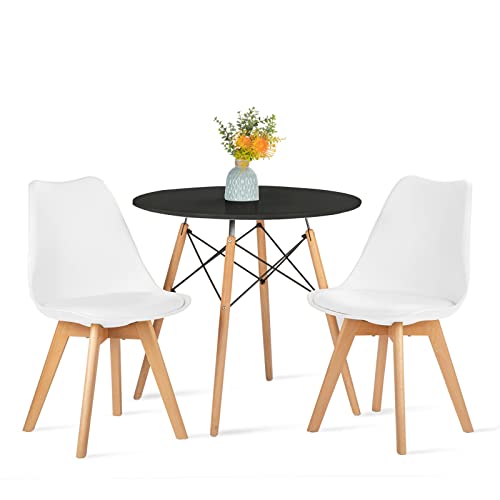 FURNITABLE Ensemble table et chaises, table noire avec 2 chaises blanches, pour cuisine, salle à...