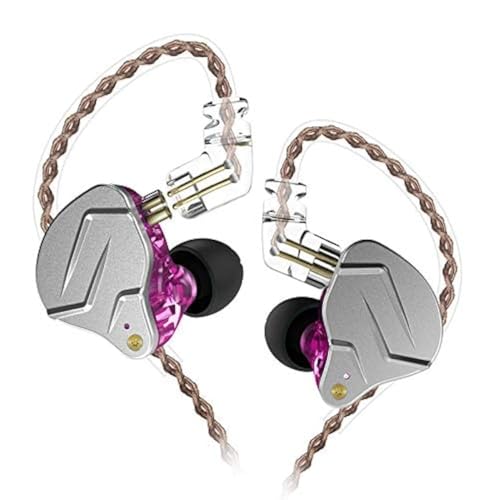 KZ ZSN Pro Dual Drivers 1BA 1DD in Ear Earphones HiFi Power Bass Earbuds Headphones High Clarity Sound Wired Earphones with Detachable Cable for Audiophile Musician-Purple No Mic