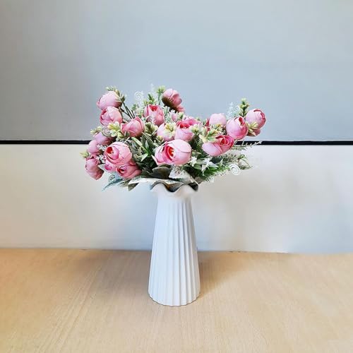 Image of Art Street Artificial Pink Rose Flowers Bunch for Home Decor Bedroom, Living Room, Restaurant Centerpieces| New Year, Christmas| Set of 2, 14 Head (13 Inch) Small, Without Vase