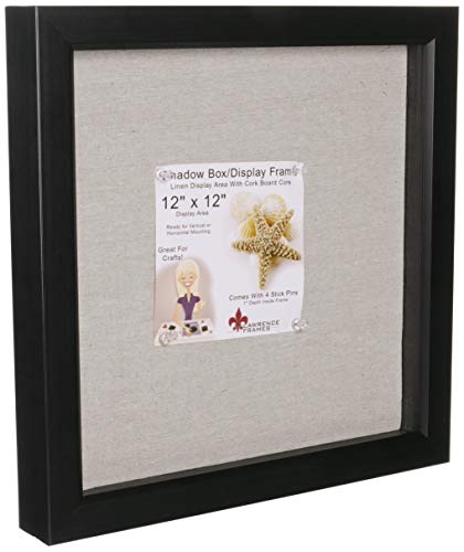 Lawrence Frames 168012 12 by 12-Inch Black Shadow Box Frame, Linen Inner Display Board
