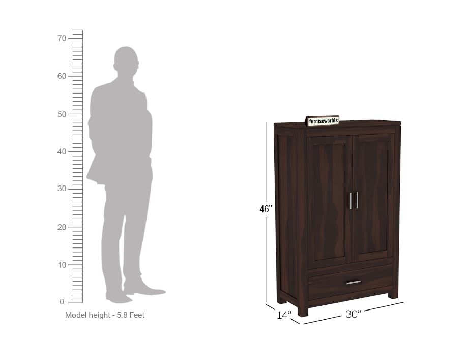 Image of Sheesham Wood Wardrobe with 1 Drawer and 3 Shelves Storage for Bedroom Wooden Almirah for Clothes for Living Room Bedroom Home, Solid Wood Furniture (Walnut Finish)