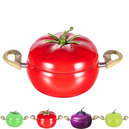 Emaille Gusseisen Brühe Topf Tomate Cocotte, Antihaft-Suppe Topf Pasta kann, Backofen Hinterhof Kochen, Aubergine Topf, Multifunktions-Kochtopf mit Griffen für Thanksgiving Grill(Tomate)