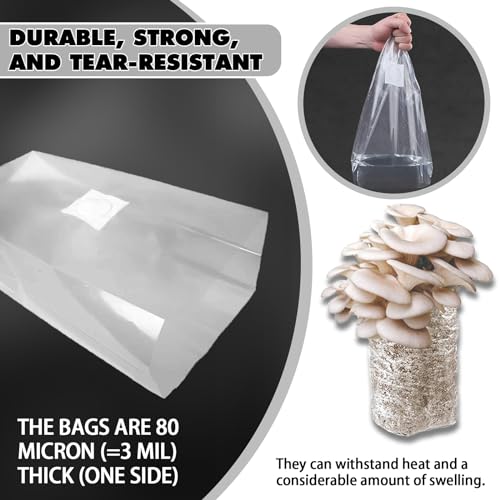 TonGass 60-Pack Large 8"x5"x20" Autoclavable Mushroom Grow Bags Bulk with Microporous Filter Patchs, Extra Thick 80 Micron (=3 Mil), Mushroom Cultivation Spawn Supply Myco Bag Bulk Substrate Bags by TonGass - Image 3
