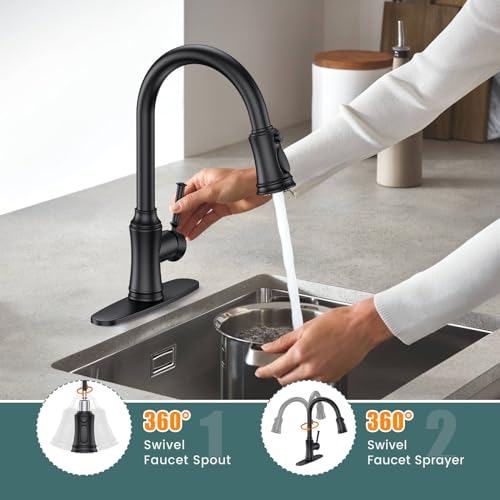 HURRAN Kitchen Faucet with Pull Down Sprayer, Matte Black by Hurran - Used condition - Image 3