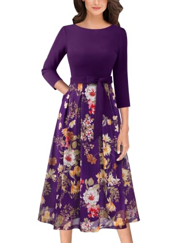 Image of VFSHOW Womens Work Business Casual Church Pockets Belted A-Line Midi Dress