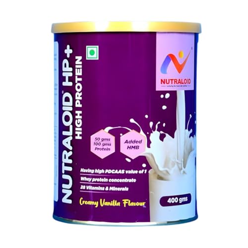Nutraloid HP+ High Protein Nutrition Powder | Whey Protein Concentrate with Added HMB, 28 Vitamins & Minerals | Supports Strength, Energy & Recovery | Creamy Vanilla Flavour, 400g
