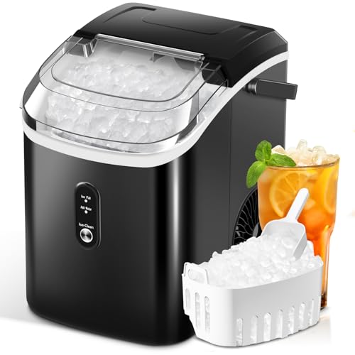 Comparison: Best Ice Nugget Maker 8 Nugget Ice Makers Countertop with Soft Chewable Pellet Ice, Pebble Ice Maker Machine with Self-Cleaning, 35Lbs/24Hrs, One-Click Operation, Ice Basket/Ice Scoop for Home/Office/Bar/Party, Black