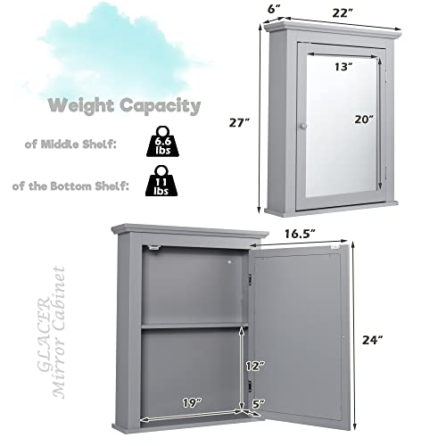 Glacer Bathroom Mirror Cabinet, Wall Mounted Storage Cabinet With Mirror Door And Adjustable Shelf, Mirrored Medicine Cabinet For Bathroom, Living Room, Cloakroom, 22 X 6 X 27.5 Inches (Grey) #TOP4