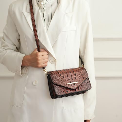 MKF Collection Women Crossbody Bag, Two-tone Crocodile-Embossed Vegan Leather Shoulder bag handbag Purse By Mia K3