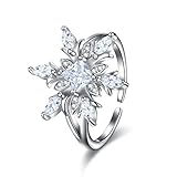 EVER FAITH 925 Sterling Silver Snowflake Ring Clear Cubic Zirconia Winter Accessory Sparkle Adjustable Cuff Statement Rings for Women