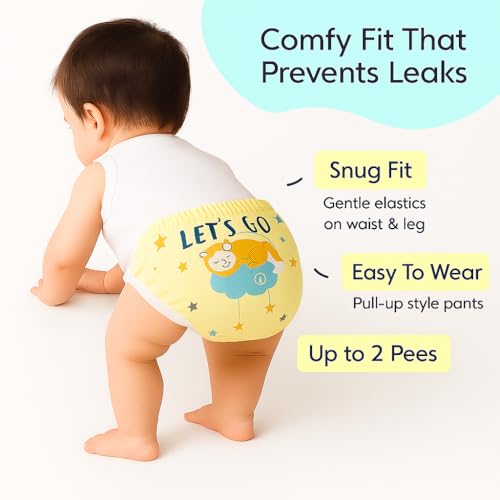 Image of Premium Baby Diaper Pants / Potty Training Panties / Padded Underwear for 0 - 4 Years | Soft, Washable & Reusable Cotton Nappies for Boys & Girls | Leakproof, Absorbent & Breathable | 2 /3 /4 Pack | Leakproof, Absorbent (white printed, 3-4 years, 3, count)