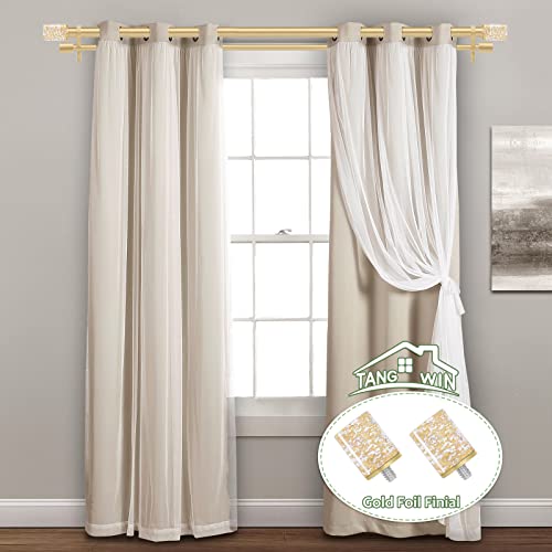 Gold Double Curtain Rods For Windows 72 To 144 Inch(6-12Ft),Adjustable Double Curtain Rods,1 Inch Diameter Heavy Duty Clear Cylindrical Embedded Gold Foil Decorative Drapery Rods 72-144”,Brass Gold #TOP2