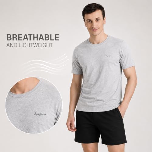 Image of Pepe Jeans Men's Solid 100% Cotton Regular Fit T-Shirt | Classic Everyday Basic Tee for Casual Soft Breathable Cotton Fabric | Round Neck | Short Sleeves | Comfortable All-Day Wear