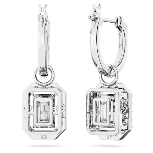 Swarovski Una Drop Earrings, Octagon Shaped, Violet and Clear Crystals in a Rhodium Plated Setting, from the Una Collection4