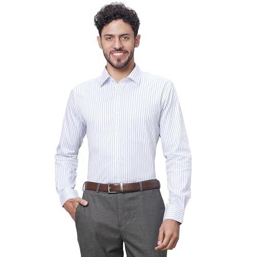 Image of Raymond Men Slim Fit Structure Pattern Pure Cotton Semi Cutaway Collar Full Sleeve Formal Shirt
