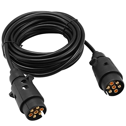 Hawkeye Rallonge Remorque 7 Broches, 6m Faisceau Remorque 7 Broches,12V Rallonge Remorque Extension Prise de Remorquage Connecteur de Câble de Câblage Prise(Male à Male Plastique) Cover