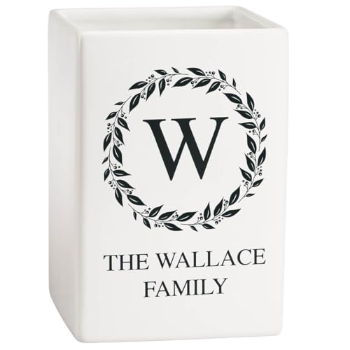 Fox Valley Traders Custom Wreath Initial and Name Square Crock