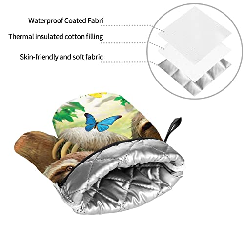 Sloth Family Printed Oven Mitts And Pot Holders Kitchen Oven Glove And Potholder With Non-Slip Heat Resistant Surface For Cooking Baking Grilling 4Pcs #TOP6