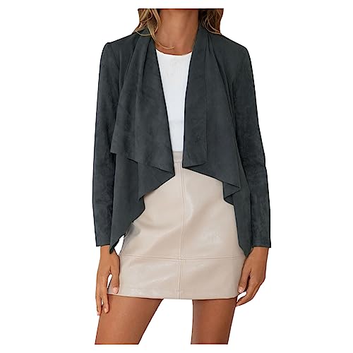 Womens Suede Jacket Fashion 2025 Fall Winter Faux Leather Cardigans Long Sleeve Open Front Irregular Coat Outerwear - Main Image