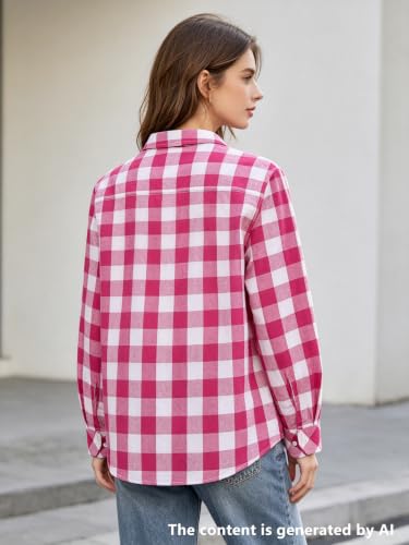 Image of SANGTREE Women and Girls Long Sleeve Flannel Casual Button Down Plaid Shirt