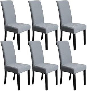 Amazon Basics Stretch Dining Chair Slipcover, Jacquard Diamond Lattice, Set of 4, Dark Grey