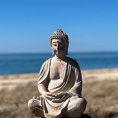 Whw Whole House Worlds Temple Buddha, Soft White, Patina, Faux Terracotta, 15 Inches Tall, Hand Cast Resin, Seated Statue, Vintage Museum Quality Reproduction #TOP3