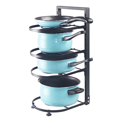 COVAODQ Pfannenhalter, Töpfe und Pfannen Organizer, Ständer für Schrankküche mit 4 verstellbaren Ebenen, Geschirrkorb, Topfdeckelhalter, schwarz Cover