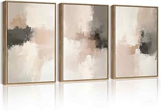 PHOPAGO Abstract Framed Wall Art Minimalist Beige Pastel Watercolor Neutral Wall Decor Modern Art Paints Bedroom Living Room Home Decor - 12x16in Natural Framed