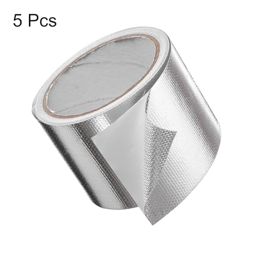 Image of HARFINGTON 5pcs Heat Shield Tape 3.14 inch x 32.8 Ft Waterproof Sunscreen Sound Insulation High-Temperature Resistance Silver Aluminum Tape Thickness for Automotive Repairs