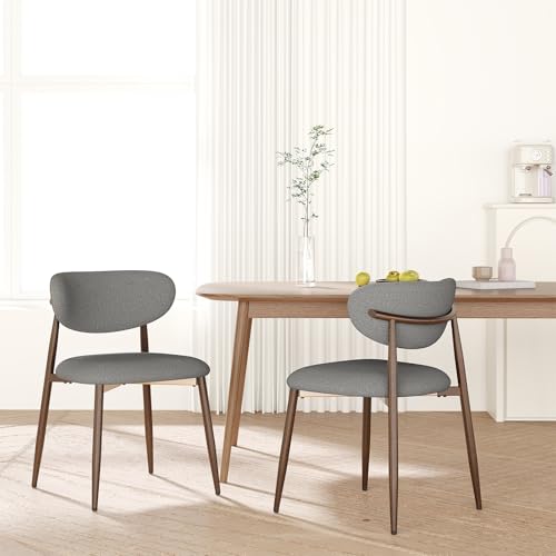 Image of MALOL Upholstered Dining Room Chairs Set of 2, Kitchen Chairs with Metal Legs and Anti Slip Pads, Curved Back Dining Chair for Home and Restaurant Use, Light Grey