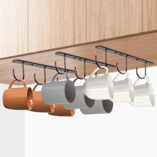 Ahardaim 3 Pack Mug Hooks Under Cabinet, Hanging Coffee Mug Holder for Kitchen Cabinet/Shelf, Coffee...
