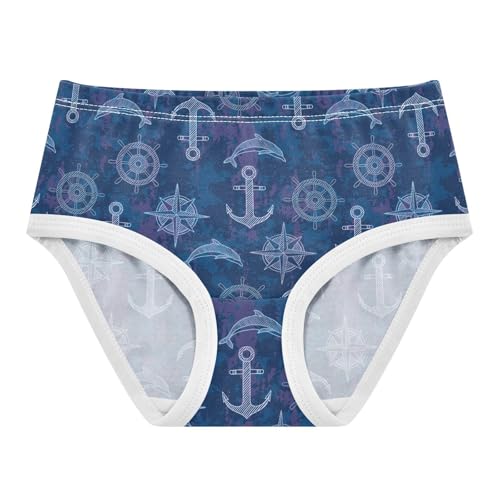 Little Girls' Soft Cotton Underwear Kids Breathable Comfort Sea Compass Anchor Rudder Panties Briefs Toddler