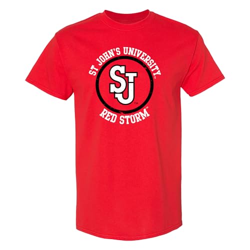 UGP Campus Apparel AS1009 - St John's University Red Storm Distressed Circle Logo - Sports Team T Shirt - Large - Red