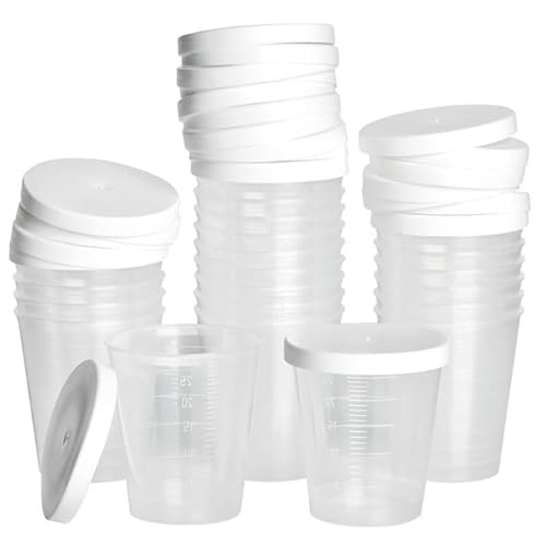 50 mini bicchieri con coperchio · 30 ml con scala di quantità · bicchierini da liquore · bicchieri per medicinali · bicchiere miscelatore · dosatore · bicchiere per assortimento