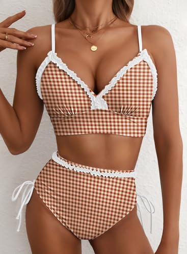 5 Exercises to Get Bikini Body Ready for Seniors 6 Herseas Women's Splice Ruffle Trim Bikini Sets V Neck Lace Up Side 2 Piece Swim Suits Swimsuits High Waisted Bathing Suits Teen Girls Gingham Retro Classic Beach Vacation Clothes Medium