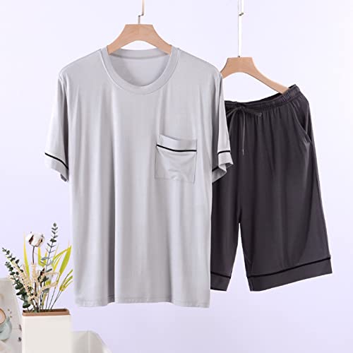 Calça de pijama de seda masculina lisa, casual, usável, roupa de casa, chinelo quente, Cinza, XX-Lar