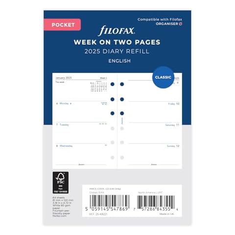 Filofax Pocket 2025 Diary Refill - Week on Two Pages Cover