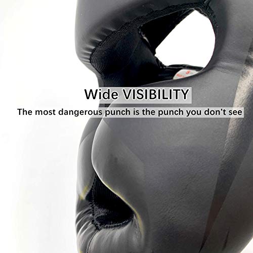 ZHENGTU Boxing Headgear MMA Kickboxing Head Guard Martial Arts PU Leather (Black, M) - Thumbnail 5