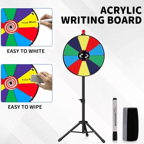 TAZZOR Glücksrad zum Drehen, Drehrad Höhenverstellbar Roulette-Spinner des Glücks, mit Trocken Abwischbarem Marker und Radiergummi, 14 Slots Glücksrad Spielzeug, für Lotteriespiele, Wortspiele